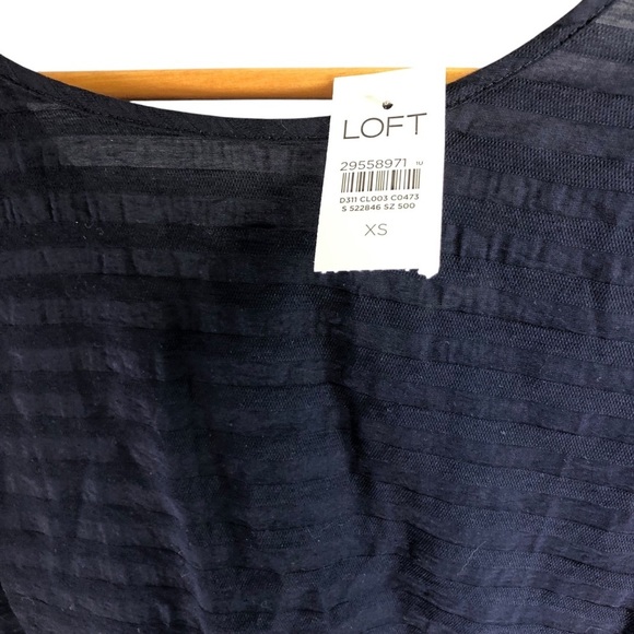 Loft Semi Sheer Navy Blouse Top Sz XS Oversized NWT V Neck Back Elastic Band Hem - Picture 8 of 12